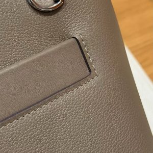 Hermes Kelly 2424 24/24 Bag 21CM Handmade In Evercolor and Swift Calfskin Leather Silver Hardware 18 Etoupe - Image 6