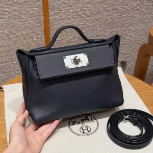Hermes Kelly 2424 24/24 Bag 21CM Handmade In Evercolor and Swift Calfskin Leather Silver Hardware 3Y Caban