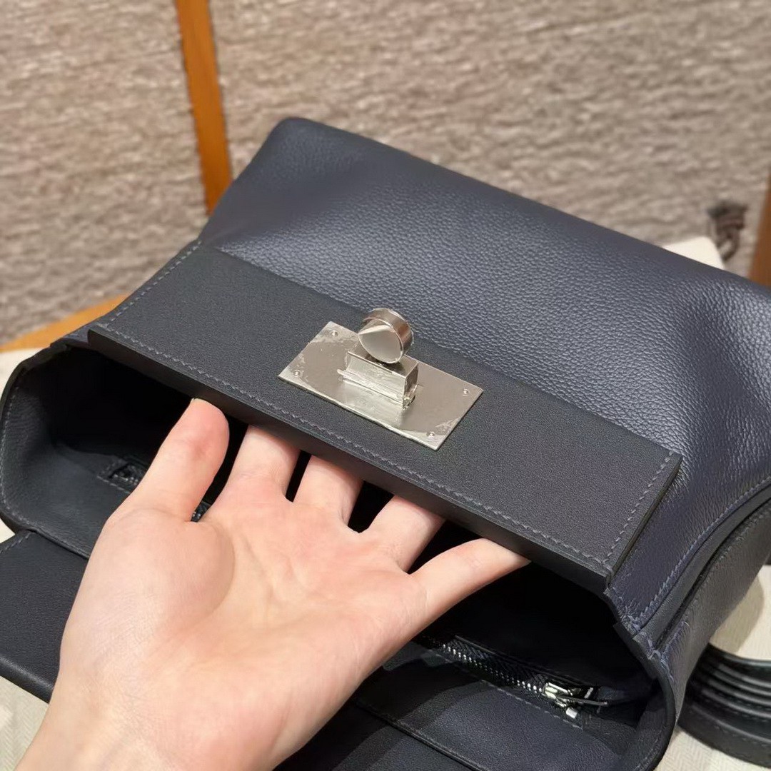 Hermes Kelly 2424 24/24 Bag 21CM Handmade In Evercolor and Swift Calfskin Leather Silver Hardware 3Y Caban - Image 17