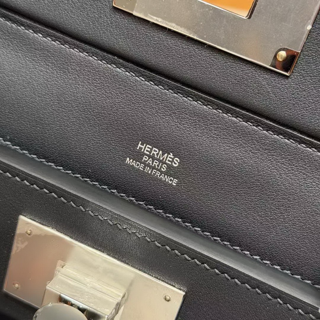 Hermes Kelly 2424 24/24 Bag 21CM Handmade In Evercolor and Swift Calfskin Leather Silver Hardware 3Y Caban - Image 16