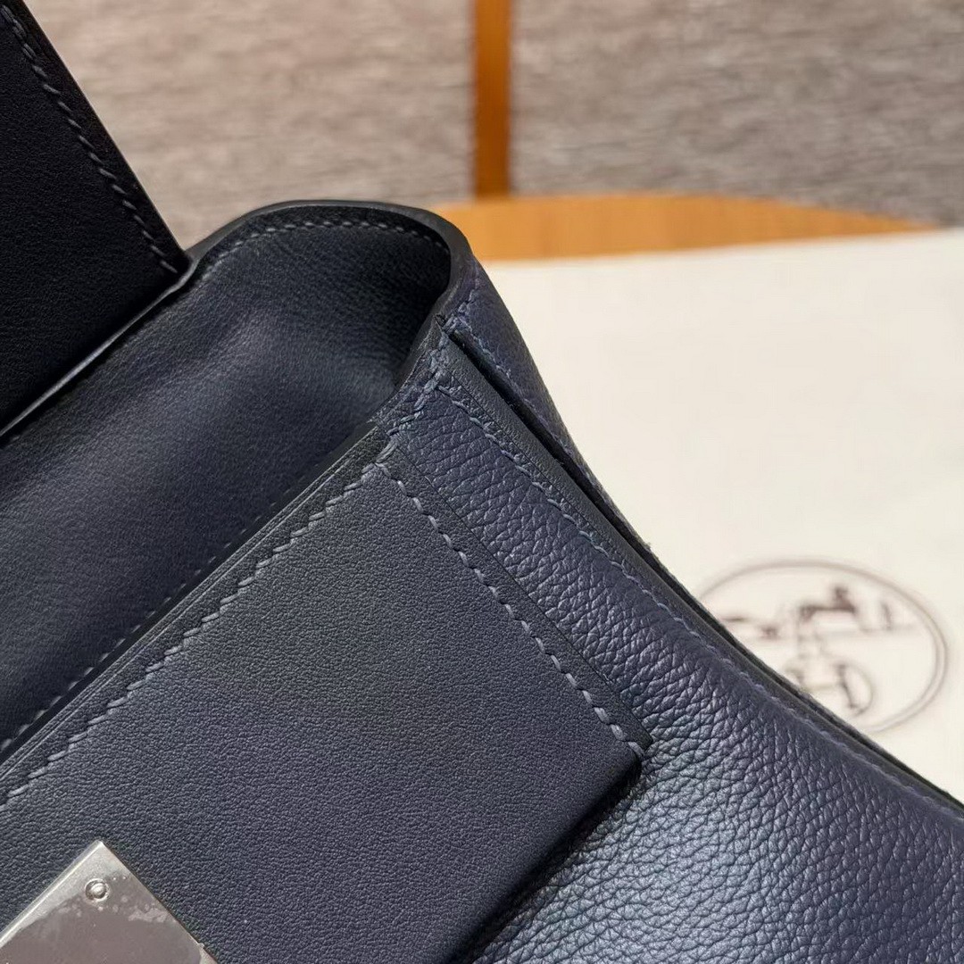 Hermes Kelly 2424 24/24 Bag 21CM Handmade In Evercolor and Swift Calfskin Leather Silver Hardware 3Y Caban - Image 12