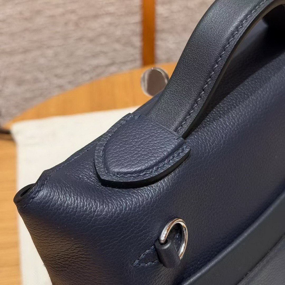 Hermes Kelly 2424 24/24 Bag 21CM Handmade In Evercolor and Swift Calfskin Leather Silver Hardware 3Y Caban - Image 10