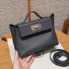 Hermes Kelly 2424 24/24 Bag 21CM Handmade In Evercolor and Swift Calfskin Leather Silver Hardware 85 Ardoise