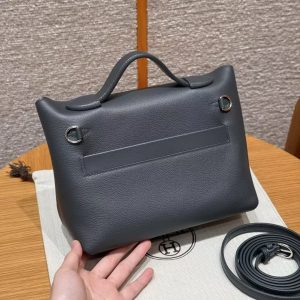 Hermes Kelly 2424 24/24 Bag 21CM Handmade In Evercolor and Swift Calfskin Leather Silver Hardware 85 Ardoise - Image 22