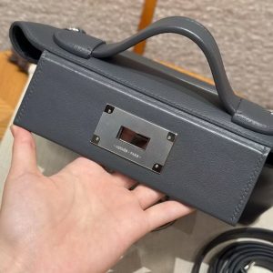 Hermes Kelly 2424 24/24 Bag 21CM Handmade In Evercolor and Swift Calfskin Leather Silver Hardware 85 Ardoise - Image 16