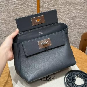 Hermes Kelly 2424 24/24 Bag 21CM Handmade In Evercolor and Swift Calfskin Leather Silver Hardware 85 Ardoise - Image 15