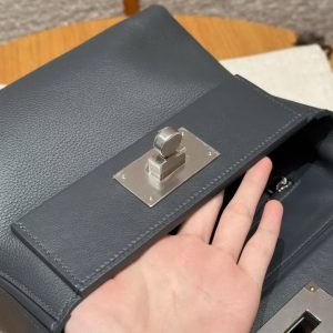 Hermes Kelly 2424 24/24 Bag 21CM Handmade In Evercolor and Swift Calfskin Leather Silver Hardware 85 Ardoise - Image 11
