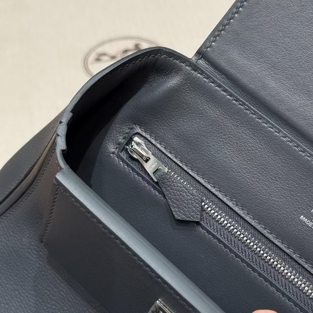 Hermes Kelly 2424 24/24 Bag 21CM Handmade In Evercolor and Swift Calfskin Leather Silver Hardware 85 Ardoise - Image 9