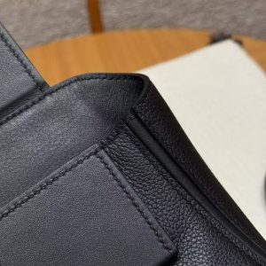 Hermes Kelly 2424 24/24 Bag 21CM Handmade In Evercolor and Swift Calfskin Leather Silver Hardware 89 Noir - Image 11