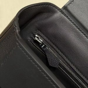 Hermes Kelly 2424 24/24 Bag 21CM Handmade In Evercolor and Swift Calfskin Leather Silver Hardware 89 Noir - Image 8