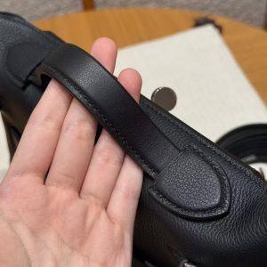 Hermes Kelly 2424 24/24 Bag 21CM Handmade In Evercolor and Swift Calfskin Leather Silver Hardware 89 Noir - Image 7