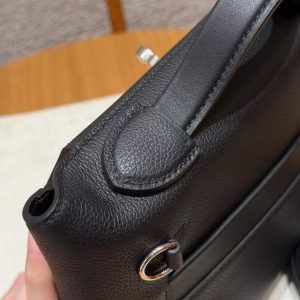 Hermes Kelly 2424 24/24 Bag 21CM Handmade In Evercolor and Swift Calfskin Leather Silver Hardware 89 Noir - Image 6