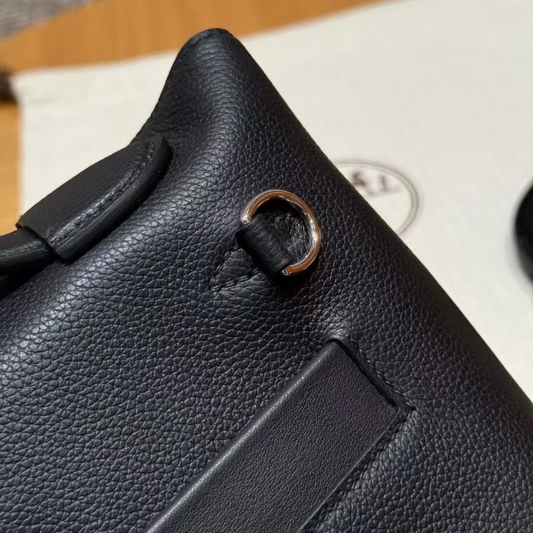 Hermes Kelly 2424 24/24 Bag 21CM Handmade In Evercolor and Swift Calfskin Leather Silver Hardware 89 Noir - Image 5