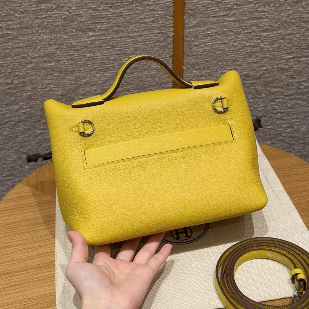 Hermes Kelly 2424 24/24 Bag 21CM Handmade In Evercolor and Swift Calfskin Leather Silver Hardware B4 Sun - Image 2