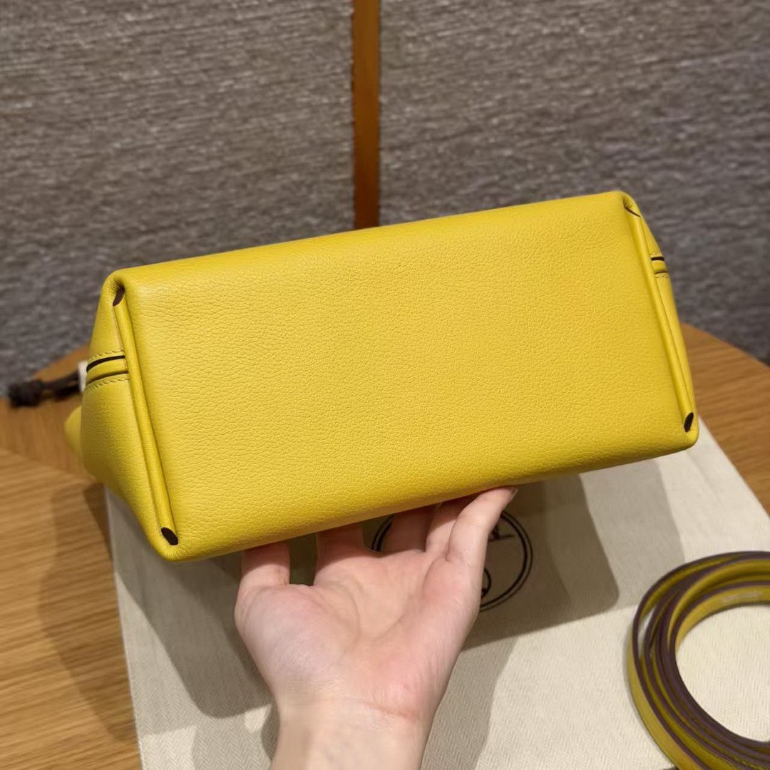 Hermes Kelly 2424 24/24 Bag 21CM Handmade In Evercolor and Swift Calfskin Leather Silver Hardware B4 Sun - Image 19