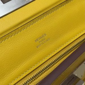 Hermes Kelly 2424 24/24 Bag 21CM Handmade In Evercolor and Swift Calfskin Leather Silver Hardware B4 Sun - Image 17