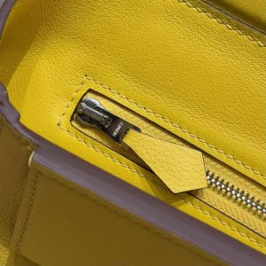 Hermes Kelly 2424 24/24 Bag 21CM Handmade In Evercolor and Swift Calfskin Leather Silver Hardware B4 Sun - Image 12