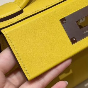 Hermes Kelly 2424 24/24 Bag 21CM Handmade In Evercolor and Swift Calfskin Leather Silver Hardware B4 Sun - Image 11