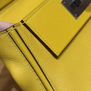 Hermes Kelly 2424 24/24 Bag 21CM Handmade In Evercolor and Swift Calfskin Leather Silver Hardware B4 Sun - Image 9