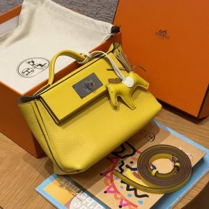 Hermes Kelly 2424 24/24 Bag 21CM Handmade In Evercolor and Swift Calfskin Leather Silver Hardware B4 Sun - Image 3