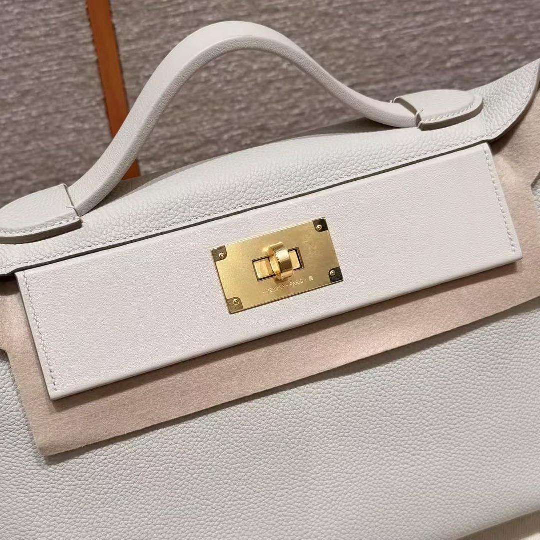 Hermes Kelly 2424 24/24 Bag 29CM Handmade In Evercolor and Swift Calfskin Leather Gold Hardware 8L Beton - Image 17
