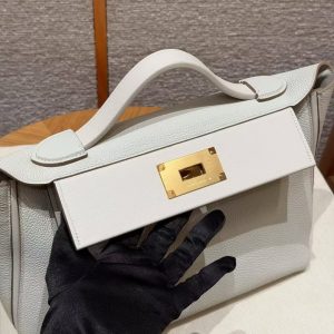 Hermes Kelly 2424 24/24 Bag 29CM Handmade In Evercolor and Swift Calfskin Leather Gold Hardware 8L Beton - Image 13