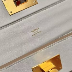 Hermes Kelly 2424 24/24 Bag 29CM Handmade In Evercolor and Swift Calfskin Leather Gold Hardware 8L Beton - Image 12