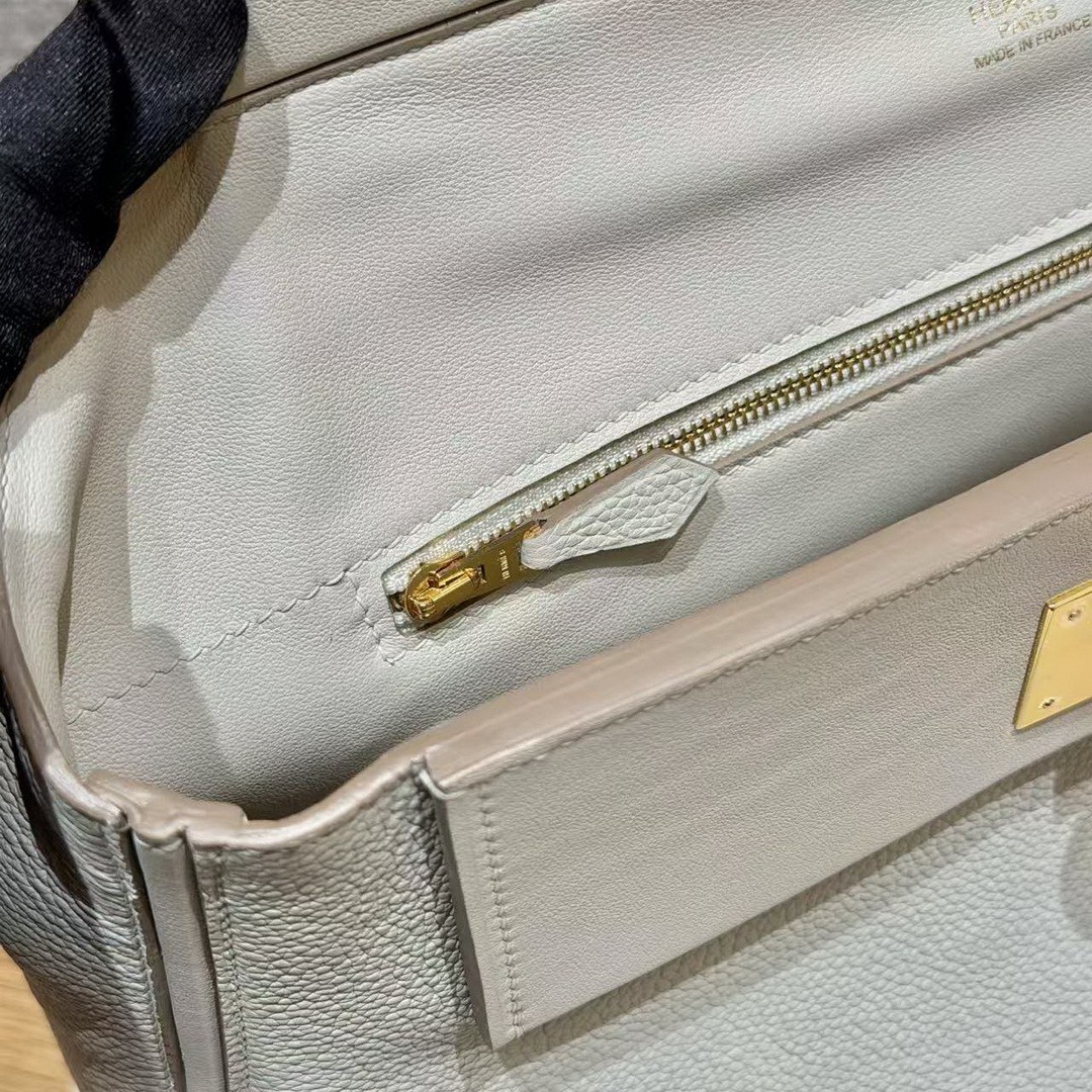 Hermes Kelly 2424 24/24 Bag 29CM Handmade In Evercolor and Swift Calfskin Leather Gold Hardware 8L Beton - Image 10