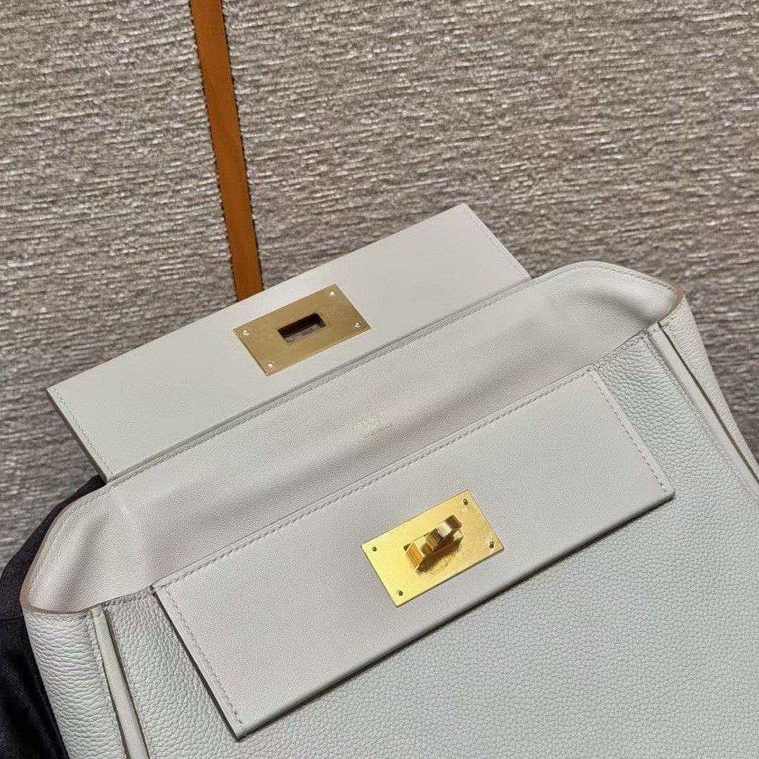 Hermes Kelly 2424 24/24 Bag 29CM Handmade In Evercolor and Swift Calfskin Leather Gold Hardware 8L Beton - Image 8
