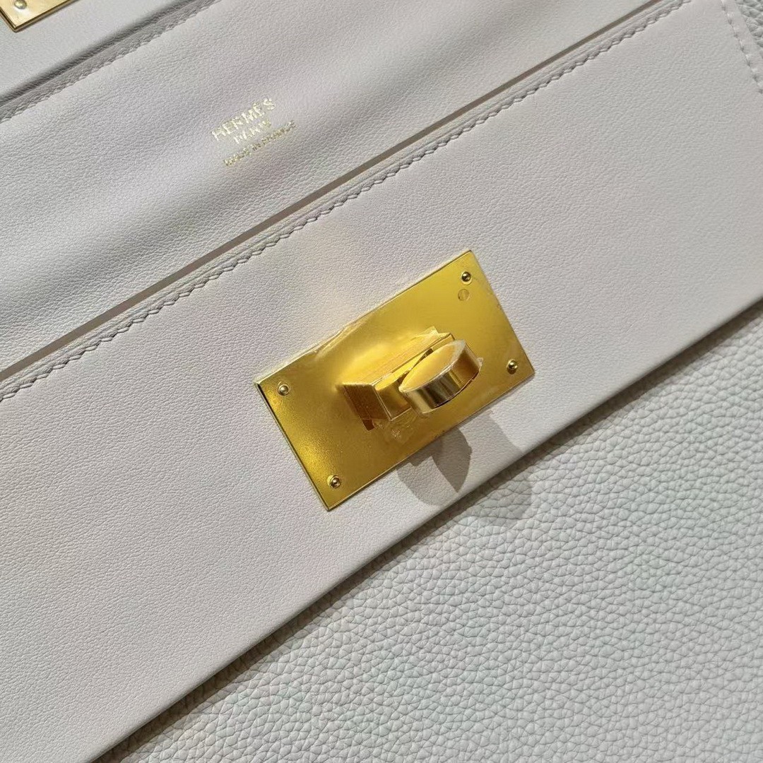 Hermes Kelly 2424 24/24 Bag 29CM Handmade In Evercolor and Swift Calfskin Leather Gold Hardware 8L Beton - Image 7