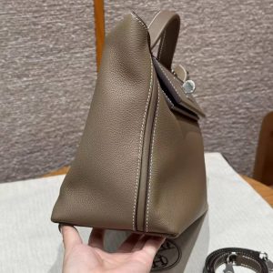 Hermes Kelly 2424 24/24 Bag 29CM Handmade In Evercolor and Swift Calfskin Leather Silver Hardware 18 Etoupe - Image 15