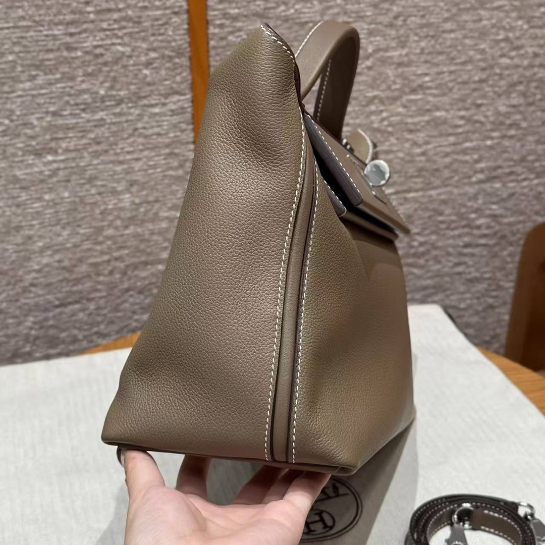 Hermes Kelly 2424 24/24 Bag 29CM Handmade In Evercolor and Swift Calfskin Leather Silver Hardware 18 Etoupe - Image 15