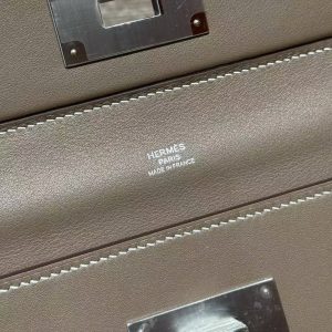 Hermes Kelly 2424 24/24 Bag 29CM Handmade In Evercolor and Swift Calfskin Leather Silver Hardware 18 Etoupe - Image 12