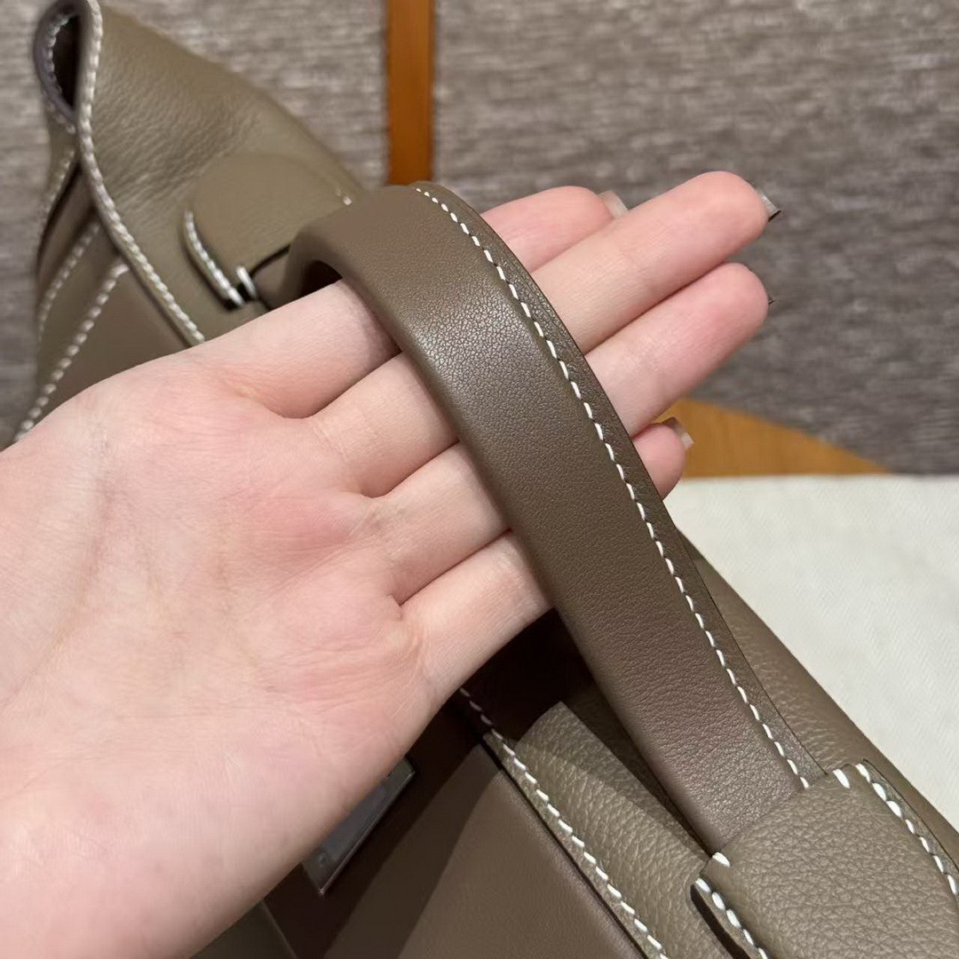 Hermes Kelly 2424 24/24 Bag 29CM Handmade In Evercolor and Swift Calfskin Leather Silver Hardware 18 Etoupe - Image 7
