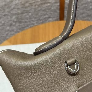 Hermes Kelly 2424 24/24 Bag 29CM Handmade In Evercolor and Swift Calfskin Leather Silver Hardware 18 Etoupe - Image 5