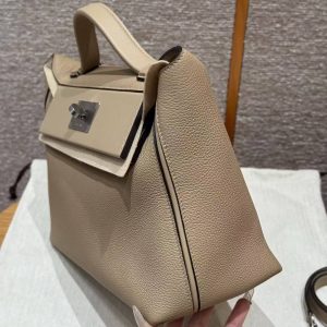 Hermes Kelly 2424 24/24 Bag 29CM Handmade In Evercolor and Swift Calfskin Leather Silver Hardware S2 Trench - Image 16