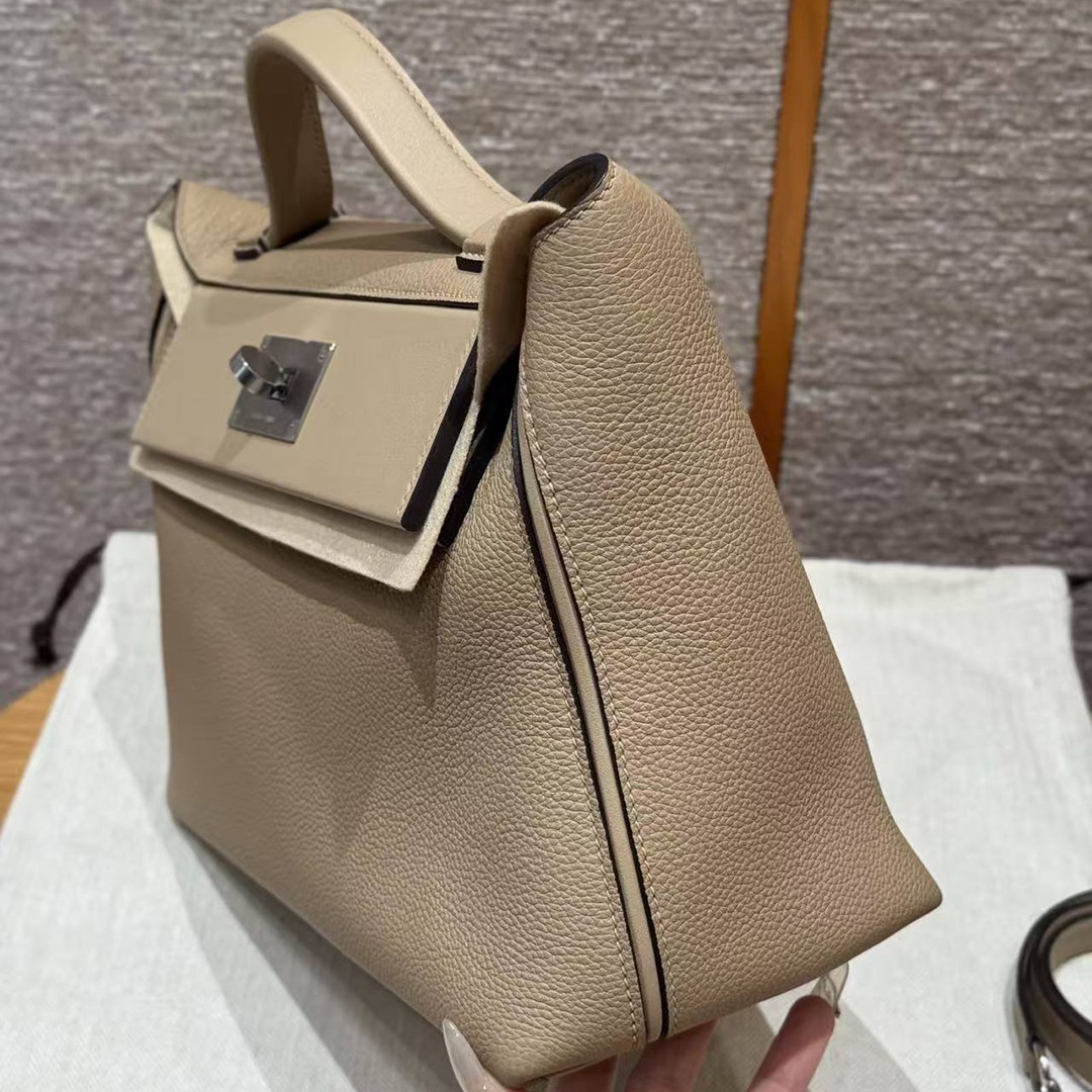 Hermes Kelly 2424 24/24 Bag 29CM Handmade In Evercolor and Swift Calfskin Leather Silver Hardware S2 Trench - Image 16