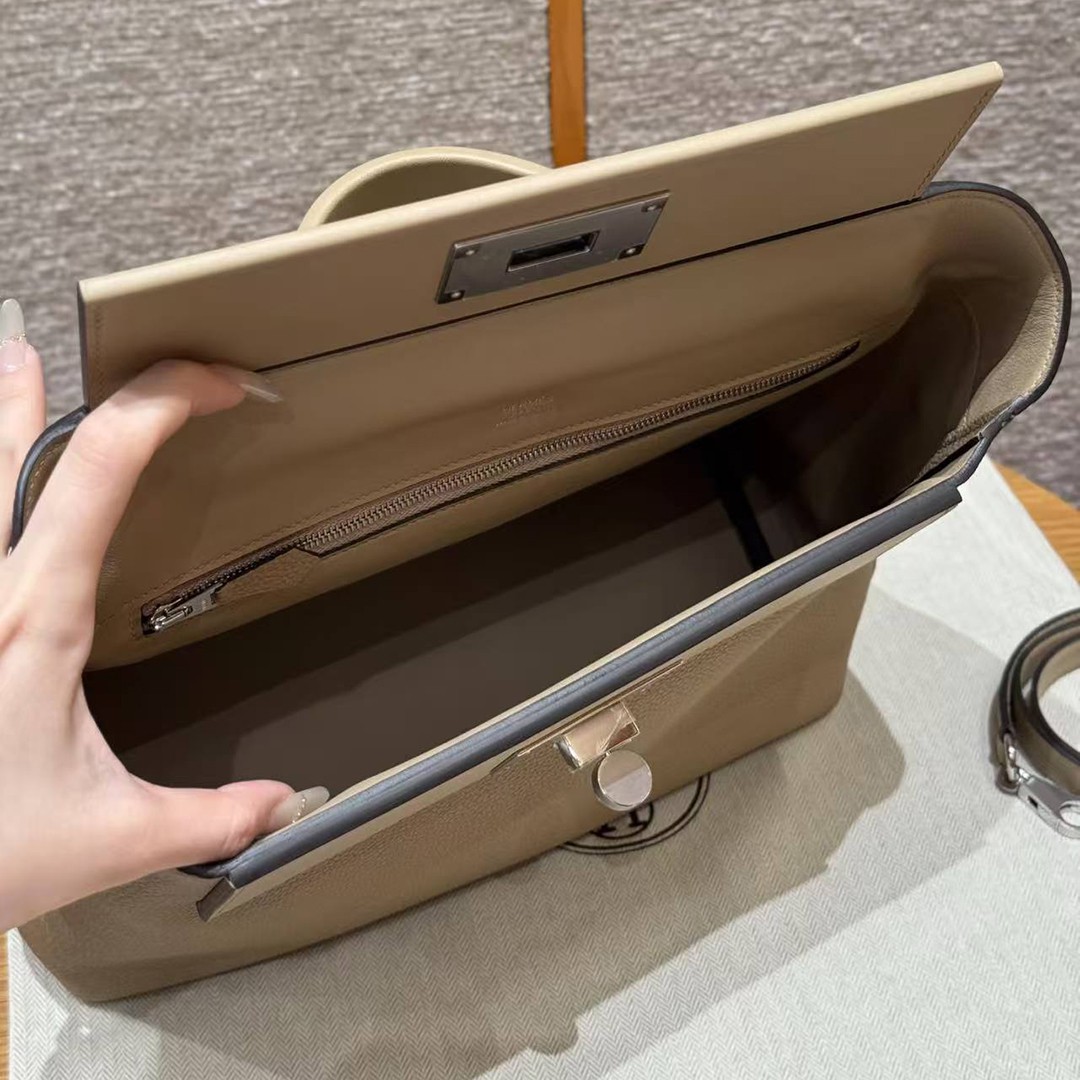 Hermes Kelly 2424 24/24 Bag 29CM Handmade In Evercolor and Swift Calfskin Leather Silver Hardware S2 Trench - Image 13