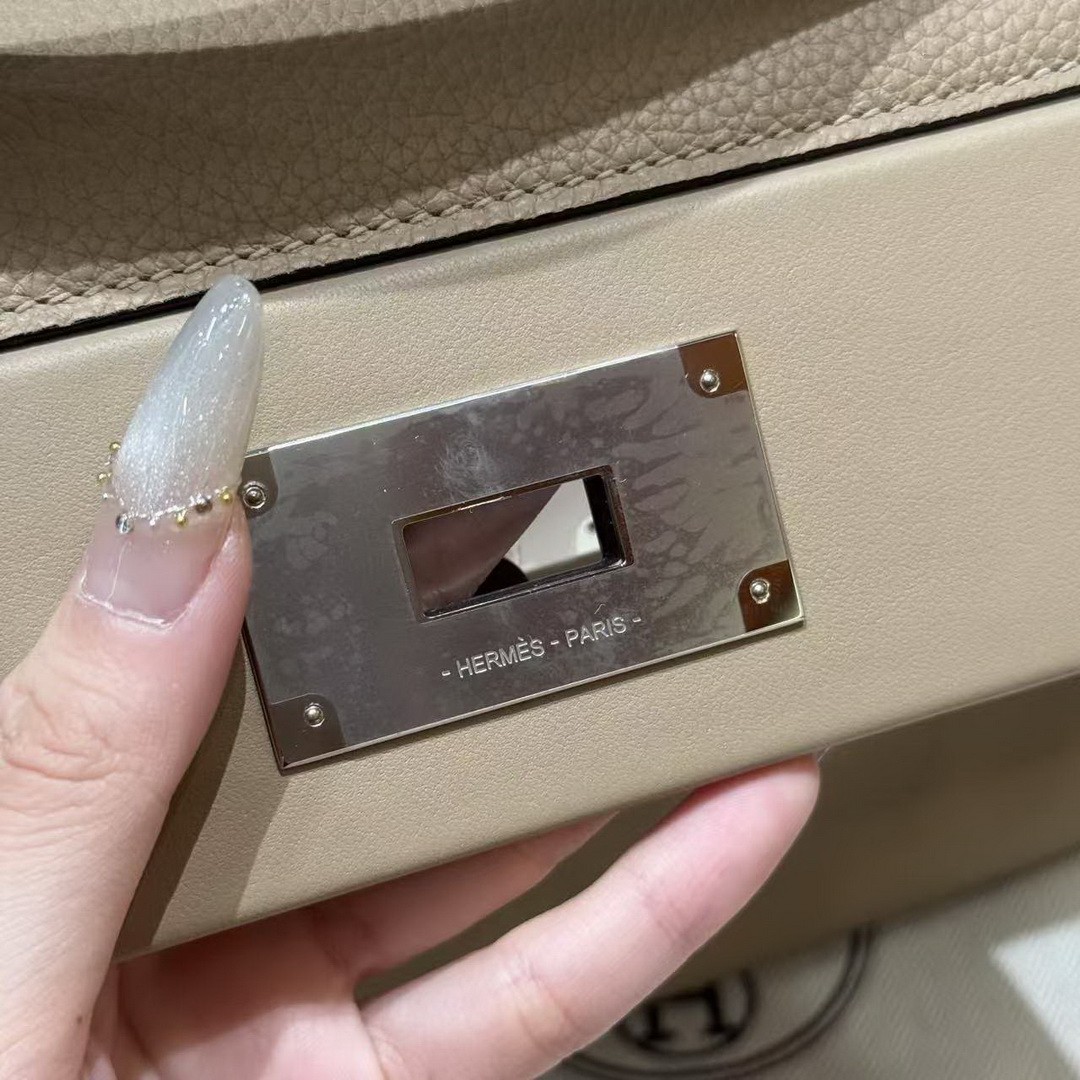 Hermes Kelly 2424 24/24 Bag 29CM Handmade In Evercolor and Swift Calfskin Leather Silver Hardware S2 Trench - Image 12