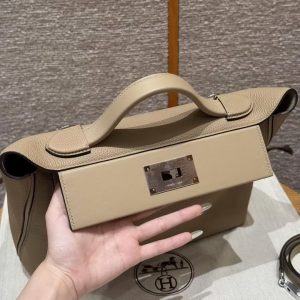 Hermes Kelly 2424 24/24 Bag 29CM Handmade In Evercolor and Swift Calfskin Leather Silver Hardware S2 Trench - Image 7