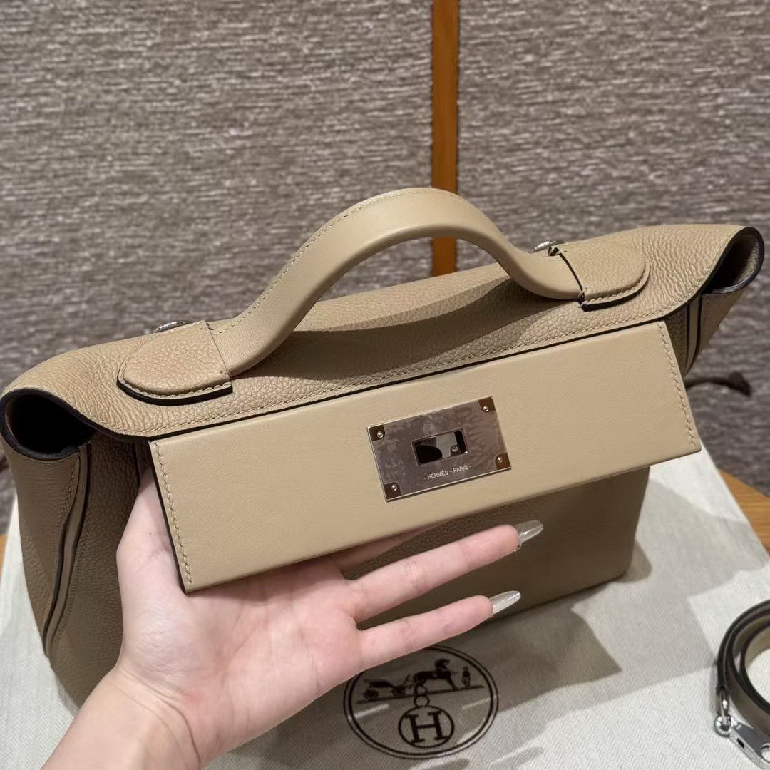 Hermes Kelly 2424 24/24 Bag 29CM Handmade In Evercolor and Swift Calfskin Leather Silver Hardware S2 Trench - Image 7