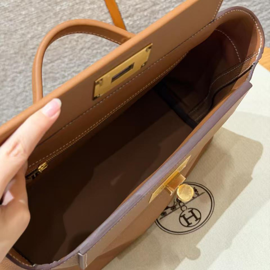 Hermes Kelly 2424 24/24 Bag 29CM Handmade In Togo and Swift Calfskin Leather Gold Hardware 37 Gold - Image 17