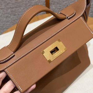 Hermes Kelly 2424 24/24 Bag 29CM Handmade In Togo and Swift Calfskin Leather Gold Hardware 37 Gold - Image 13