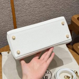 Hermes Kelly 25 Bag Handmade In Togo Calfskin Leather Gold Hardware 01 Blanc - Image 13