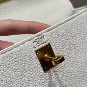 Hermes Kelly 25 Bag Handmade In Togo Calfskin Leather Gold Hardware 01 Blanc - Image 12