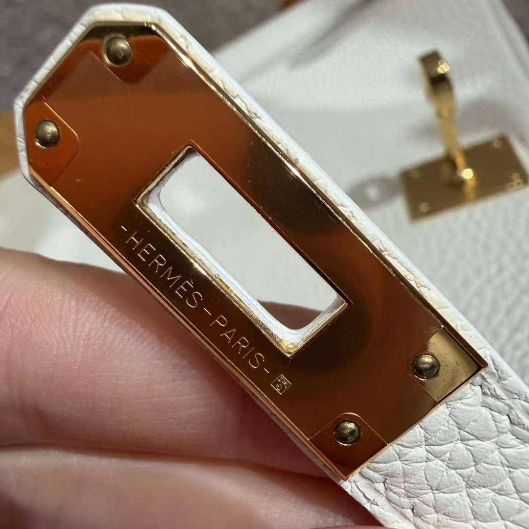 Hermes Kelly 25 Bag Handmade In Togo Calfskin Leather Gold Hardware 01 Blanc - Image 11