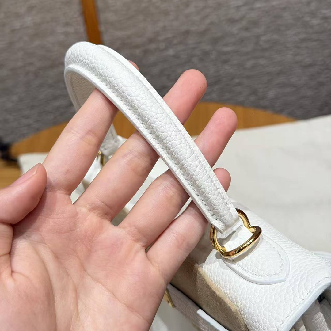 Hermes Kelly 25 Bag Handmade In Togo Calfskin Leather Gold Hardware 01 Blanc - Image 7