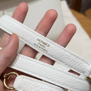 Hermes Kelly 25 Bag Handmade In Togo Calfskin Leather Gold Hardware 01 Blanc - Image 4