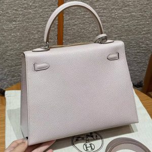 Alternative view of Hermes Kelly 25 Bag Handmade In Epsom Calfskin Leather Silver Hardware 09 Mauve Pale