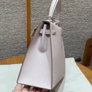 Hermes Kelly 25 Bag Handmade In Epsom Calfskin Leather Silver Hardware 09 Mauve Pale - Image 18